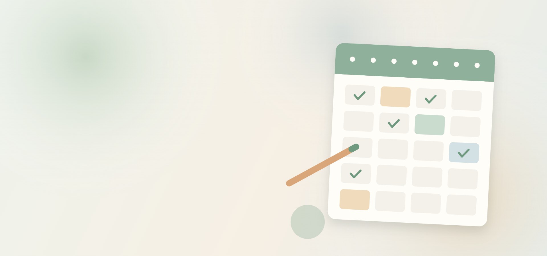 Soft illustration of a weekly planner with checkmarks in calm green and cream tones