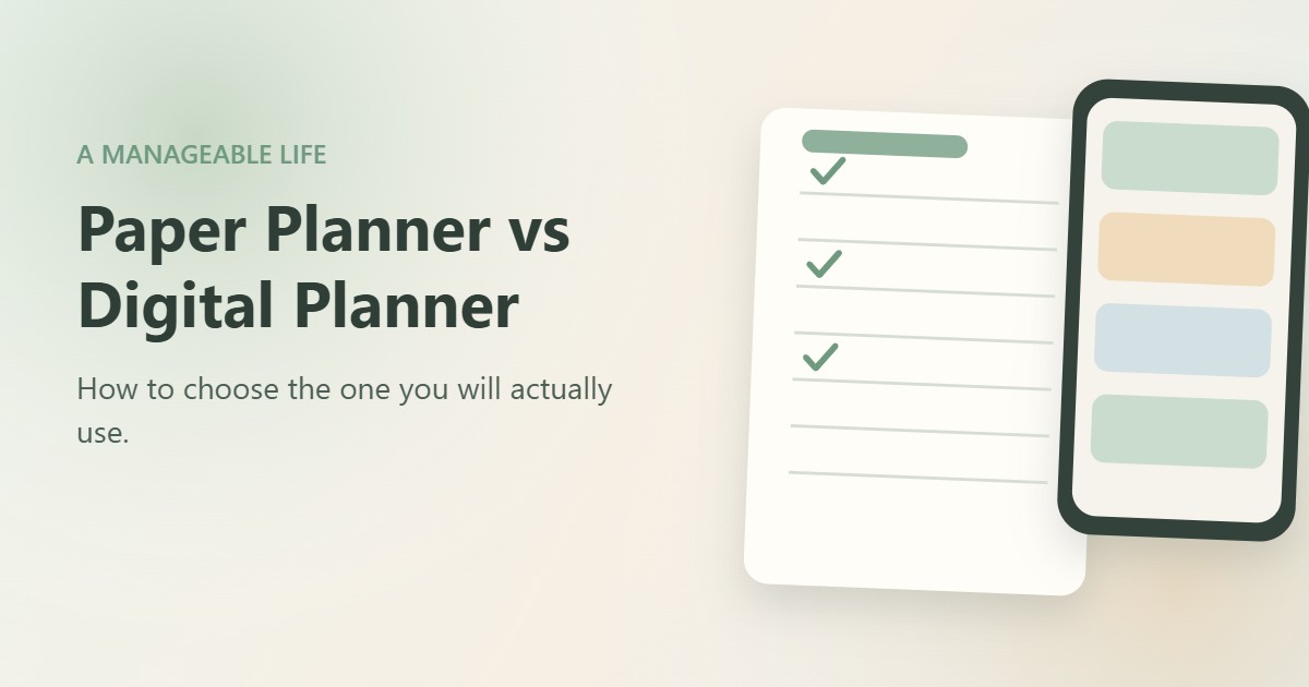 Paper planner next to a phone calendar